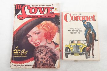 2 Pulp Magazines 1938 Love Story & 1953 Cornet