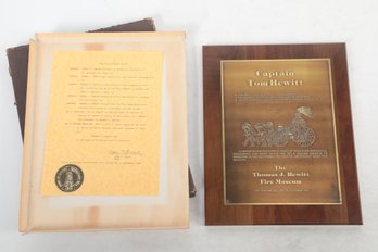 Large Plaque With Certificate - Thomas J. Hewitt Fire Museum