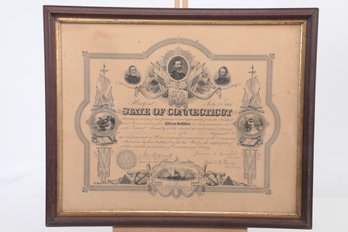 22' X 18' Framed Connecticut Civil War Service Certificate Frank A Turner Co. F 28 Reg.