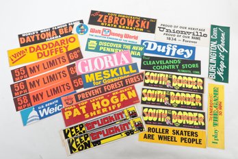 Grouping 1960-70's Car 'Bumper' Sign Stickers