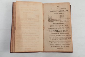 1793 - OFFICERS' ASSISTANT LAWS OF THE STATE OF CONNECTICUT Leather Binding