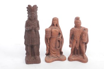 3 Vintage Ceramic & Composite Figurine/Statues: 1 Native American & 2 Tribal