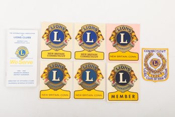 International Lions Clubs Connecticut Memrobilia Including Decals And Patch