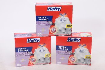 3 Boxes Of Hefty Ultra Strong Tall Kitchen Trash Bags, Lavender & Sweet Vanilla Scent, 13 Gallon, 80 Count