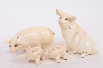 Group Of 4 Vintage Plaster Or Gypsum Pigs Figurines