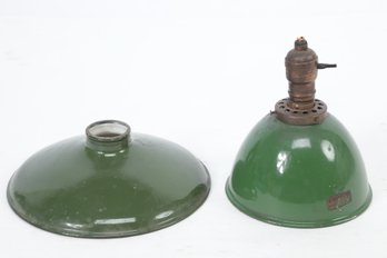 2 Vintage/Antique Green Porcelain Lamp Shades (Pendulum Shade Is A Goodrich)