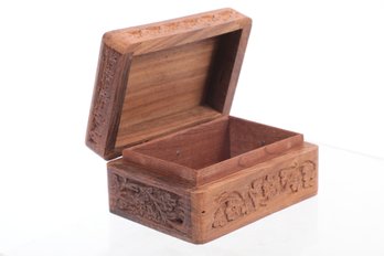 Small Hand Carved Wood Trinket Box