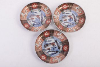 Set Of Three Vintage/antique Hand Painted Imari Porcelain Plates - 8.5 '