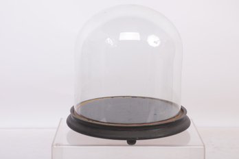 10.5' High Antique Hand Blown Glass Dome With Wood Base Display Case