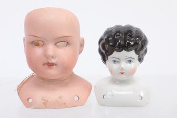 Late 1800's Armand Marseille 370 6/0 Doll Head With Late 1800's Porcelain Doll Head