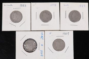 Liberty Head Nickel Lot - 1883 (with Cents), 1883 (No Cents) 1894, 1904, 1907 - From Private Collection