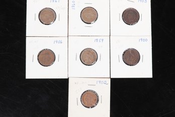 7 Different Indian Head Cents From Private Collection - 1859, 1860, 1861, 1900, 1902, 1903, 1906