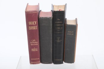4 Bibles Including An ABS In Wooden Boards Marked Jerusalem