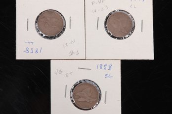 3 Flying Eagle Cents From Private Collection - 1857, 1858(sL), 1858(LL)