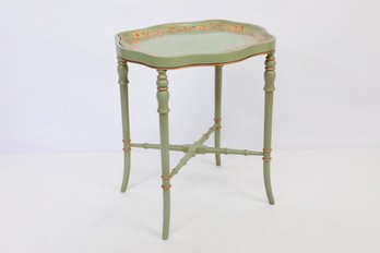 Nininger & Co. Custom Hand Painted Small Scalloped Edge Celadon Tray On Stand