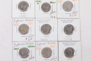 9 Brillant Jefferson Nickels (1940s-80s)
