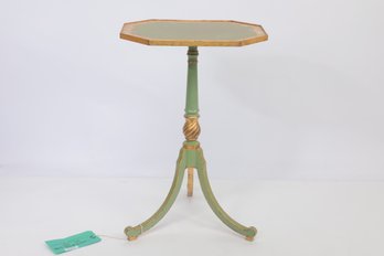 Nininger & Co Custom Hand Panted  Tripod Candle Stand Celadon And Gold With Painted Borde