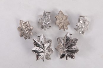 3 Pairs Of WWII Sterling Oak Leaf Pins (1 Large & 2 Small)