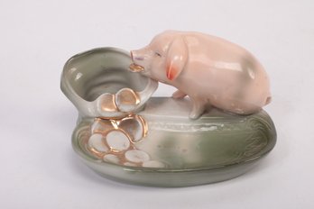 Antique German Pink Fairing Pig Eat Gold Coins