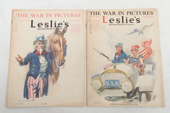 James Montgomery Flagg Covers On 2 Leslies Magazines THE WAR IN PICTURES JAN 26th 1918 THE WAR IN PICTURES JAN