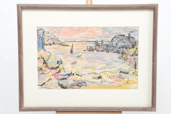 Original Watercolor - Waterfront Scene Signed RR Grell
