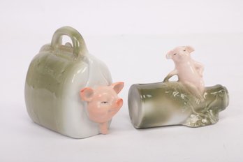 Antique German Pink Fairing  Pigs Purse Bank And Bootle Bank