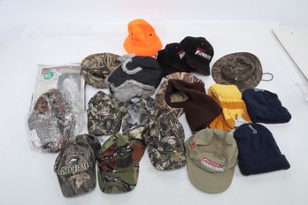 Grouping Of Men's Hunting/Outdoor Hats & Other Misc. Gear