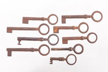 9 Antique Round Head Skeleton Keys