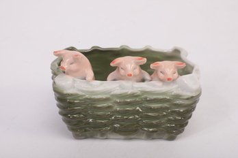 Antique German Fairing Pink Pigs 3 Pigs In A Basket