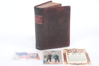 (CIVIL WAR) (LEATHER) 1866 LIFE OF LINCOLN W/ POSTCARDS