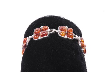 Vintage Sterling Silver & Amber Clover Bracelet