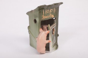 Antique German Fairing Pink Pigs In Green Outhouse