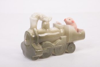 Antique German Pink Fairing Pig In A Train