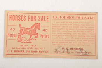 1917 Advertising Postcard 'Horses For Sale' F.E. Benham Waterbury Conn.