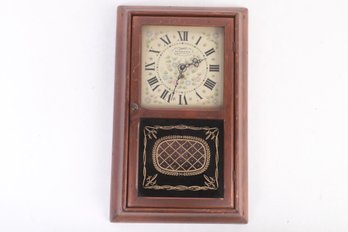 Antique New England Clock Wood Cased Wall Clock (w/key & Pendulum)