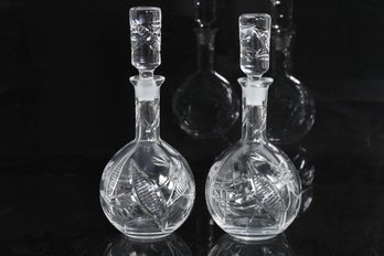 Pair Of Antique Etched Glass Decanters