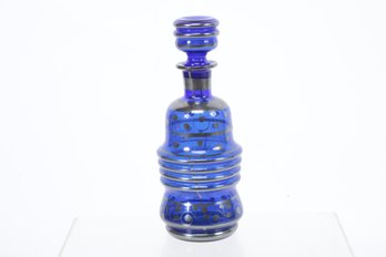 Antique Cobalt Blue Decanter W/Silver Toned Detail