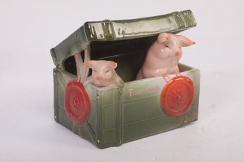 Antique German Fairing 2 Pink Pigs In A Basket