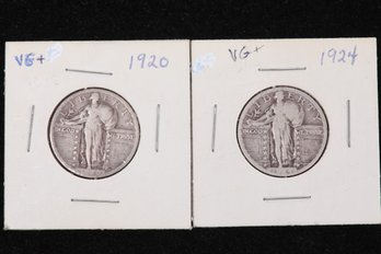 2 Standing Liberty Quarters - 1920 - 1924 - Both Labeled VG