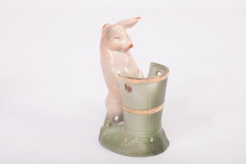 Antique German Pink Fairing Pig Peeing In A Barrel