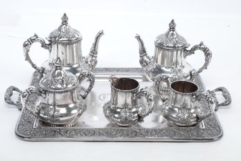 Antique Derby Silver Co. Quadruple Plate Tea Set On Monogrammed Tray (Circa 1894)