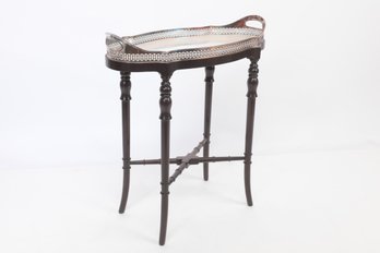 Nininger & Co. Small Scalloped And Pierced Gallery Silver Tray On Mahogany Stand