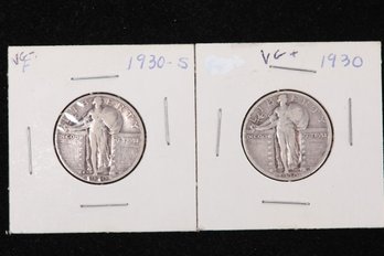 2 Standing Liberty Half Dollars - 1930, 1930-S Labeled VG And VG-F Respectively