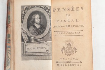 1778 PENSEES DE PASCAL, Avec Les Notes De M. De VOLTAIRE Two Volumes, A GENEVE (Paris)