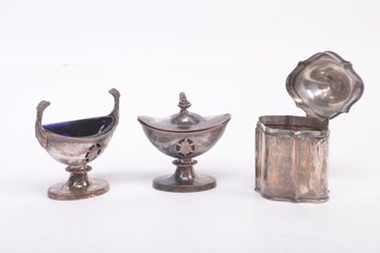 Group Of Antique Silver Plate Salt And Sugar Dishes
