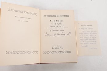 1953 Author Signed 1st Edition Edmund N. Sinnott 'Two Roads To Truth' With Dust Jacket
