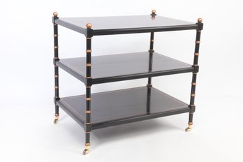 Nininger &co 3 Tier Side Table In Black Lacquer With Gold Touches  On Casters 26 X 18 X 25 H