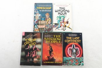 5 Vintage Science Fiction  / Fantasy Novels Including Timescoop & The Witching Hour