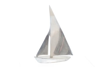Vintage Chrome Sailboat Paperweight Metal Sculpture