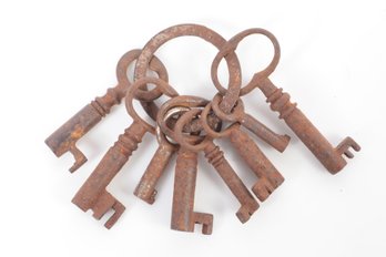 Interesting Key Ring Of 8 Small Antique Skelton Keys